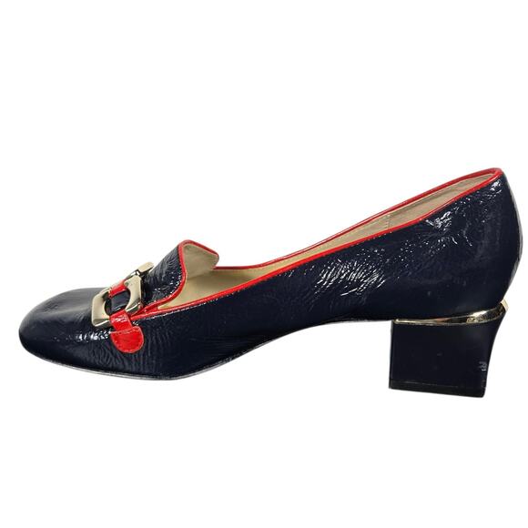 Marc by Marc Jacobs Pumps Womens 38 Navy Red Patent Leather Chain Heeled Loafers - Picture 5 of 14